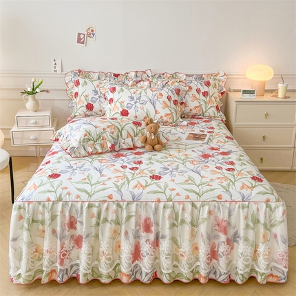 宜凡家纺 2023新款全棉印花单层床裙三件套 浓情花意