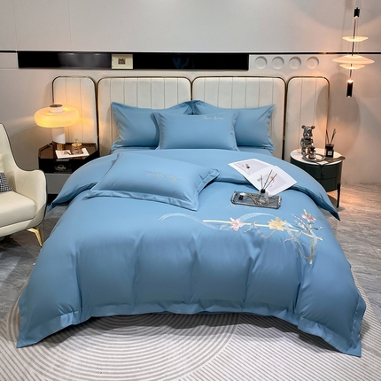 91家纺网 家纺一手货源 找家纺 （总）帛缔思 2023新款轻奢长绒棉绣花四件套-水韵江南-宽边款