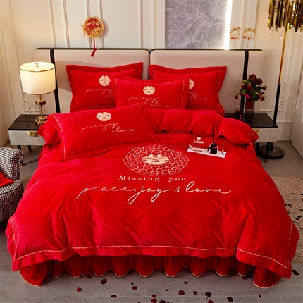 91家纺网 家纺一手货源 找家纺 （总）宜凡家纺 2023秋冬新品婴儿绒婚庆床盖四件套