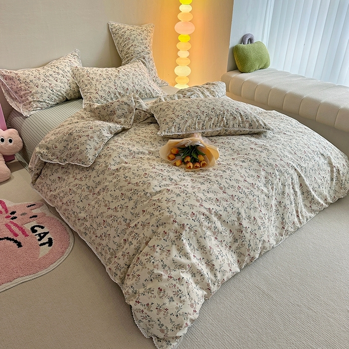 91家纺网 家纺一手货源 找家纺 千朵 2023新款全棉水洗带边四件套 野梓