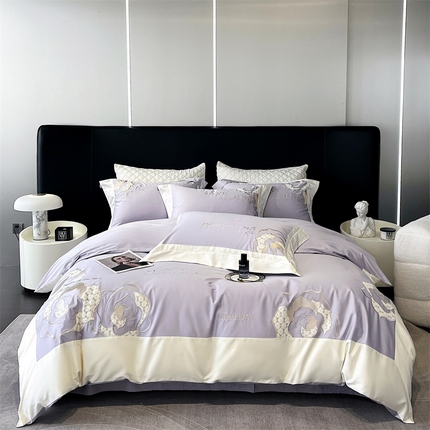 91家纺网 家纺一手货源 找家纺 凯磊家纺 新款高支.长绒棉刺绣四件套 芳华系列 芳华-紫