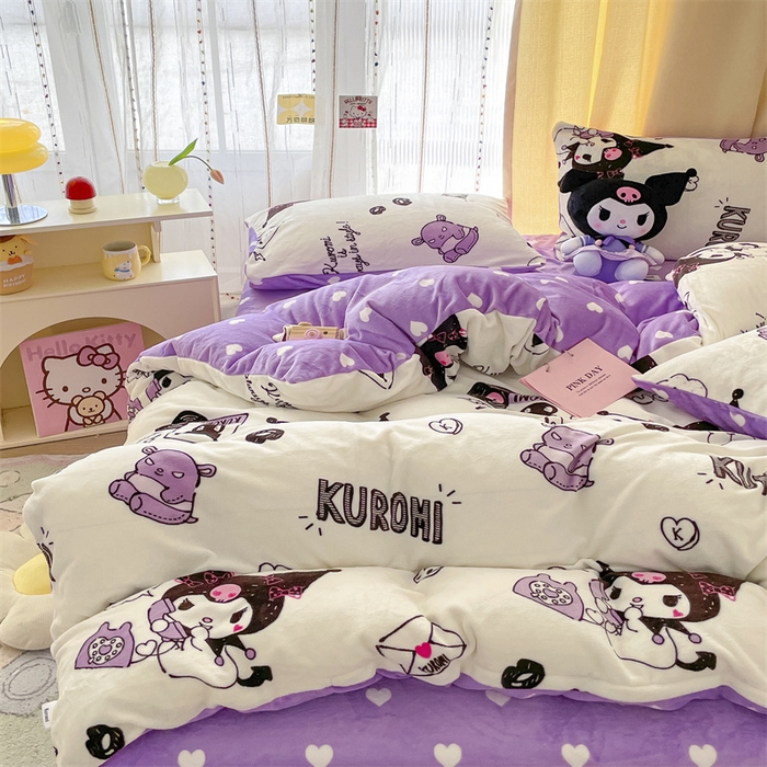 91家纺网 家纺一手货源 找家纺 （总）博雅 2023新款三丽鸥正版授权卡通加厚牛奶绒系列四件套