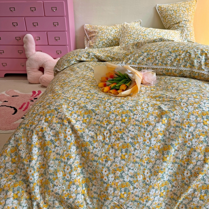 91家纺网 家纺一手货源 找家纺 千朵 2023新款全棉水洗带边四件套 夏天的风