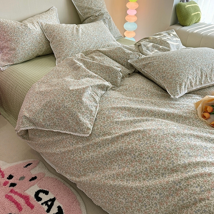 91家纺网 家纺一手货源 找家纺 千朵 2023新款全棉水洗带边四件套 小酒窝