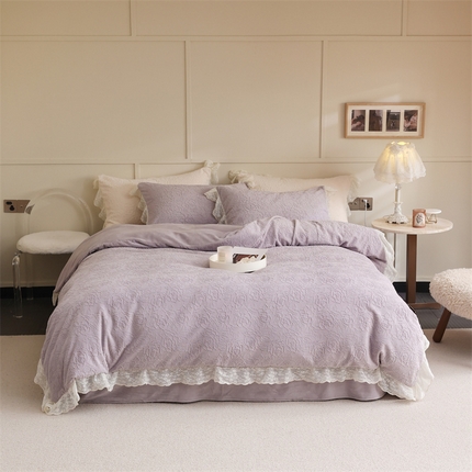 91家纺网 家纺一手货源 找家纺 （总）柚子YOUTH 2023新款雪尼尔花边雕花绒四件套