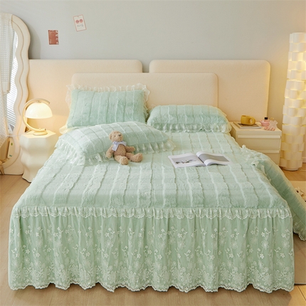 91家纺网 家纺一手货源 找家纺 （总）宜凡家纺 2023新款高克重兔绒牛奶绒床裙三件套