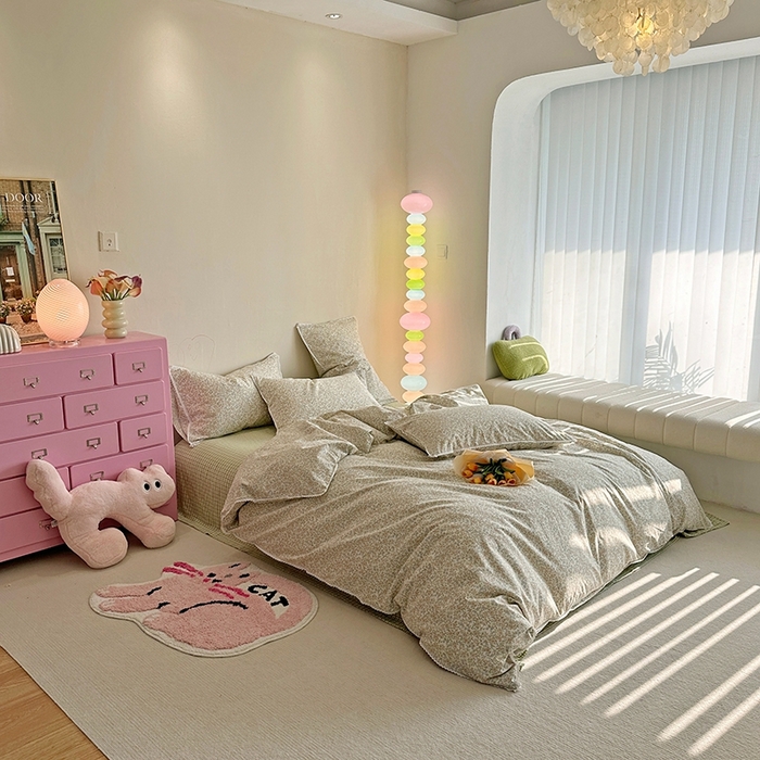 91家纺网 家纺一手货源 找家纺 千朵 2023新款全棉水洗带边四件套 小酒窝