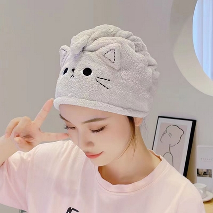 91家纺网 家纺一手货源 找家纺 （总）2023新款可爱萌猫干发帽女生浴帽珊瑚绒快速吸水速干毛巾包头发吸水干发巾