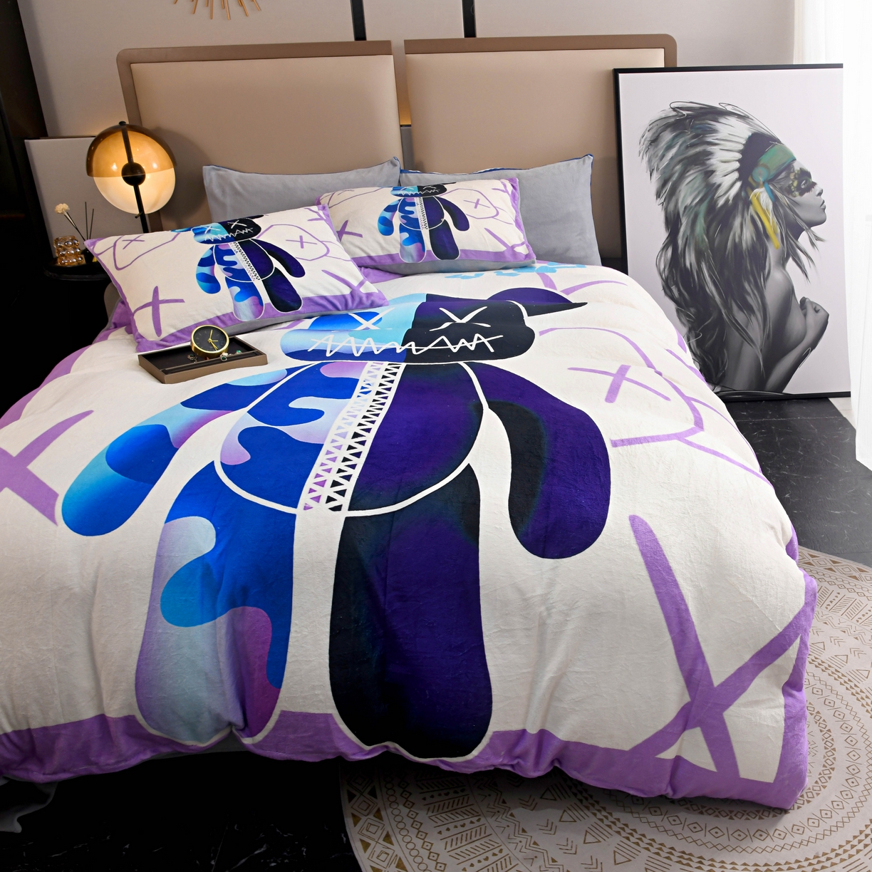 91家纺网 家纺一手货源 找家纺 爵仕家纺 2023新款暴力熊牛奶绒系列四件套 潮流熊