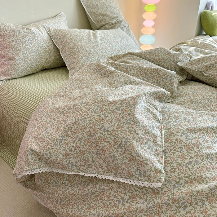 91家纺网 家纺一手货源 找家纺 千朵 2023新款全棉水洗带边四件套 小酒窝