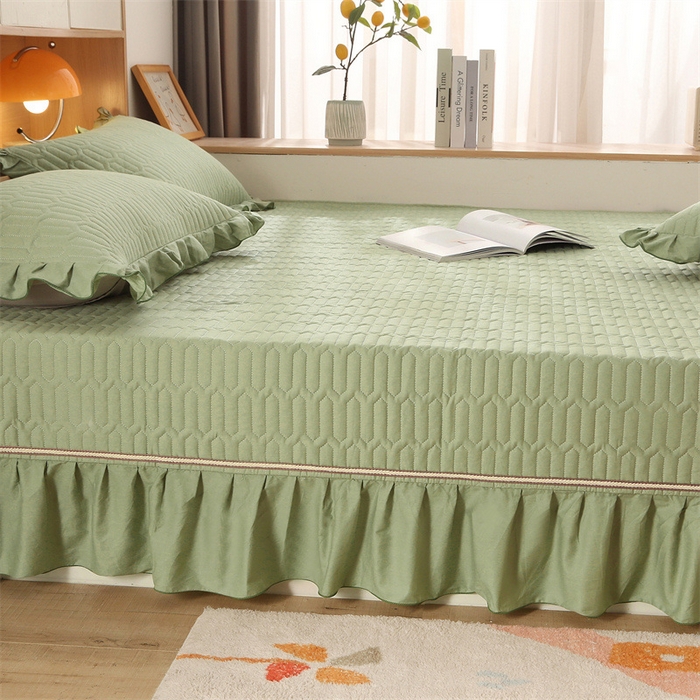 91家纺网 家纺一手货源 找家纺 美优兰 2025新款全棉防滑榻榻米炕垫纯棉床盖三件套 檀青