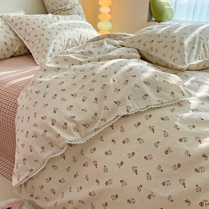 91家纺网 家纺一手货源 找家纺 千朵 2023新款全棉水洗带边四件套 小杨梅