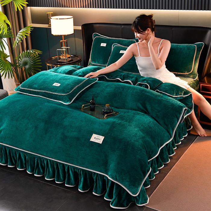 91家纺网 家纺一手货源 找家纺 畅畅家纺 2023新款纯色8.5斤9斤牛奶绒法莱绒宝宝金貂绒四件套 绿