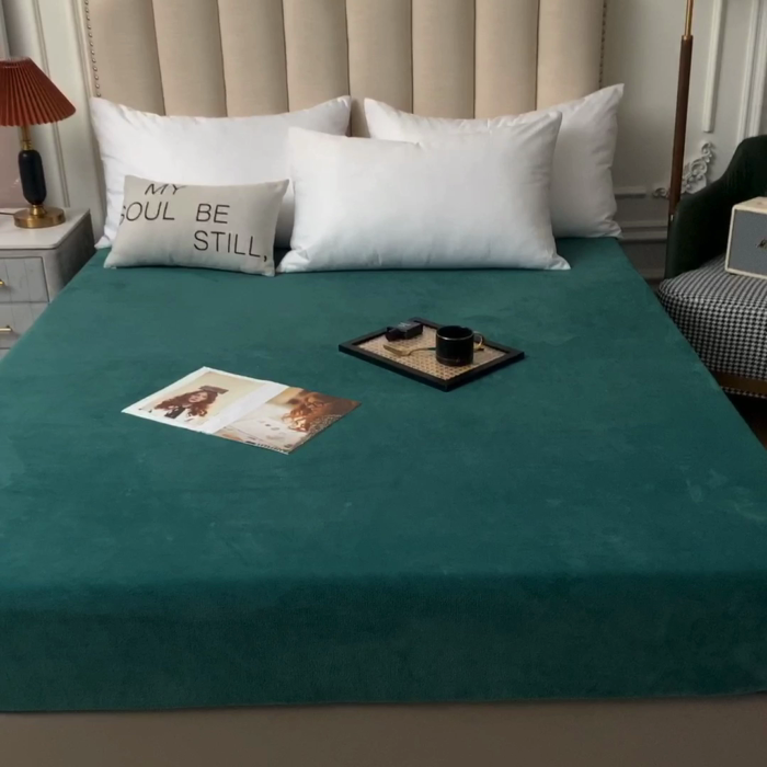 91家纺网 家纺一手货源 找家纺 甜之梦  2025牛奶绒纯色拼色单品四件套床笠（可定制尺寸）墨绿
