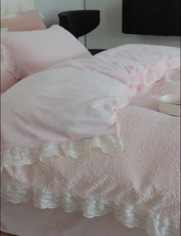 91家纺网 家纺一手货源 找家纺 （总）柚子YOUTH 2023新款雪尼尔花边雕花绒四件套