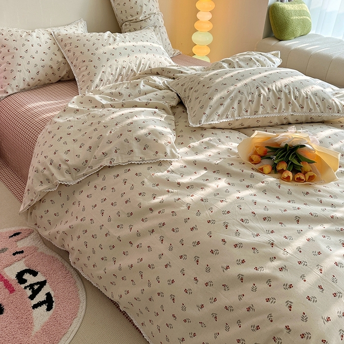 91家纺网 家纺一手货源 找家纺 千朵 2023新款全棉水洗带边四件套 小杨梅