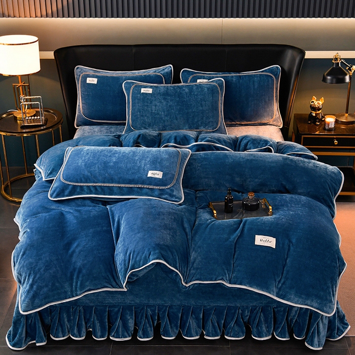 91家纺网 家纺一手货源 找家纺 畅畅家纺 2023新款纯色8.5斤9斤牛奶绒法莱绒宝宝金貂绒四件套 宾利蓝