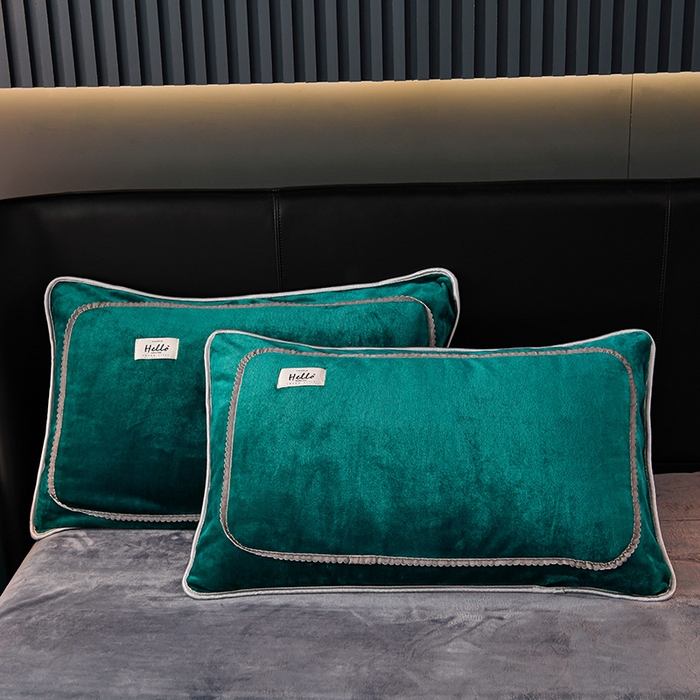 91家纺网 家纺一手货源 找家纺 畅畅家纺 2023新款纯色8.5斤9斤牛奶绒法莱绒宝宝金貂绒四件套 绿+灰