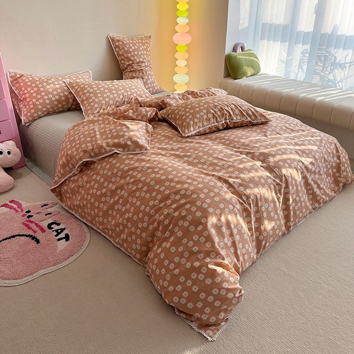 91家纺网 家纺一手货源 找家纺 千朵 2023新款全棉水洗带边四件套 小情调