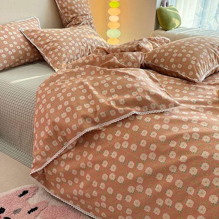 91家纺网 家纺一手货源 找家纺 千朵 2023新款全棉水洗带边四件套 小情调