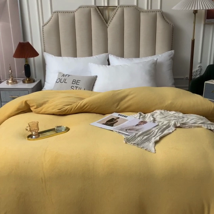 91家纺网 家纺一手货源 找家纺 甜之梦 2025牛奶绒纯色拼色单品四件套被套（可定制尺寸）嫩黄