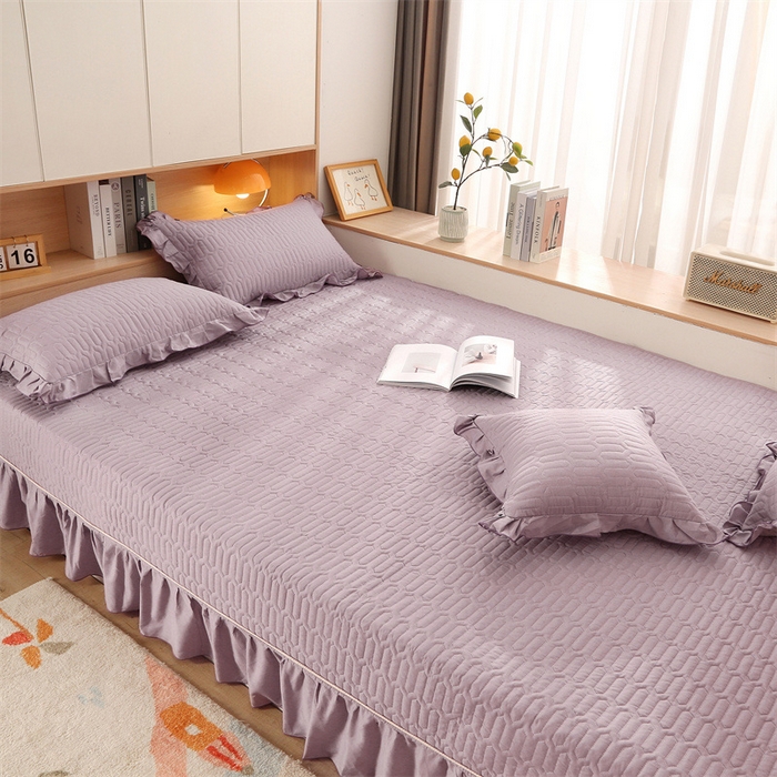 91家纺网 家纺一手货源 找家纺 美优兰 2025新款全棉防滑榻榻米炕垫纯棉床盖三件套 黛紫