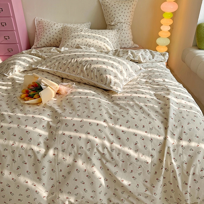 91家纺网 家纺一手货源 找家纺 千朵 2023新款全棉水洗带边四件套 小杨梅