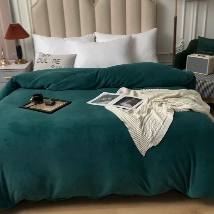 91家纺网 家纺一手货源 找家纺 甜之梦 2025牛奶绒纯色拼色单品四件套被套（可定制尺寸）墨绿