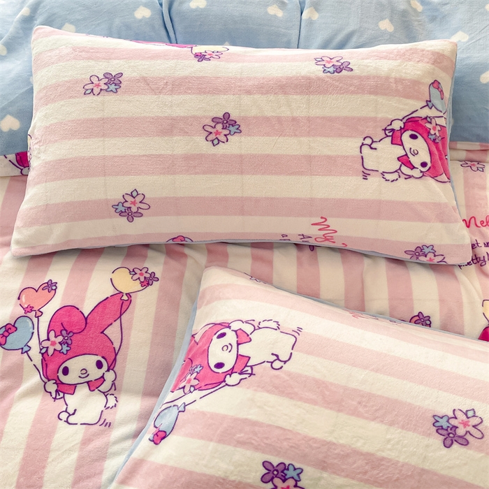 91家纺网 家纺一手货源 找家纺 博雅 2023新款三丽鸥正版授权卡通加厚牛奶绒系列四件套 气球美乐蒂