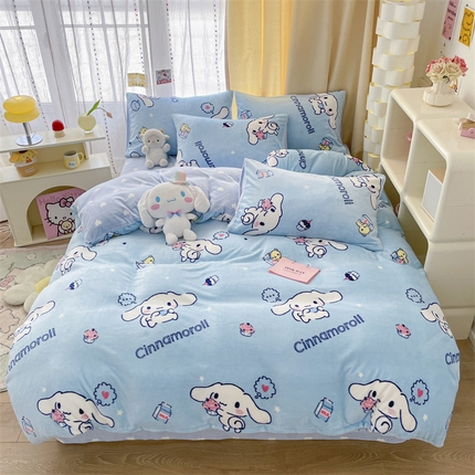 博雅 2023新款三丽鸥正版授权卡通加厚牛奶绒系列四件套 甜品玉桂狗