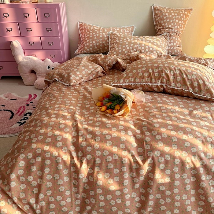 91家纺网 家纺一手货源 找家纺 千朵 2023新款全棉水洗带边四件套 小情调