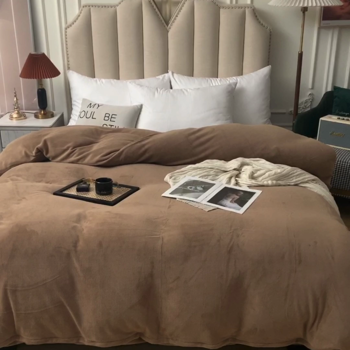 91家纺网 家纺一手货源 找家纺 甜之梦 2025牛奶绒纯色拼色单品四件套被套（可定制尺寸）奶茶咖