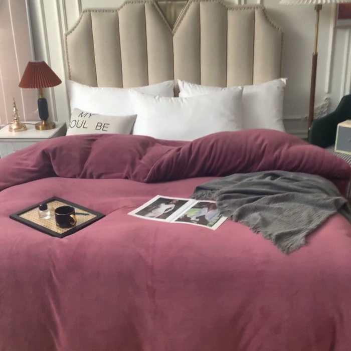 91家纺网 家纺一手货源 找家纺 甜之梦 2025牛奶绒纯色拼色单品四件套被套（可定制尺寸）紫豆沙
