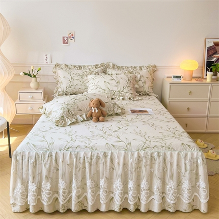 91家纺网 家纺一手货源 找家纺 （总）宜凡家纺 2023新款全棉印花单层床裙三件套