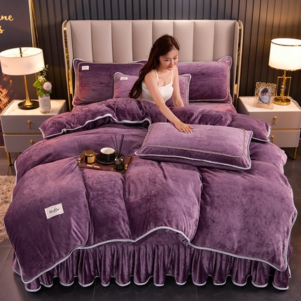91家纺网 家纺一手货源 找家纺 畅畅家纺 2023新款纯色8.5斤9斤牛奶绒法莱绒宝宝金貂绒四件套 紫