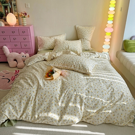 91家纺网 家纺一手货源 找家纺 （总）千朵 2023新款全棉水洗带边四件套