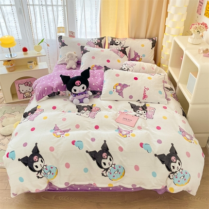 91家纺网 家纺一手货源 找家纺 博雅 2023新款三丽鸥正版授权卡通加厚牛奶绒系列四件套 甜圈库洛米