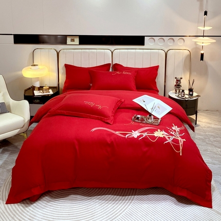 91家纺网 家纺一手货源 找家纺 （总）帛缔思 2023新款轻奢长绒棉绣花四件套-水韵江南-宽边款