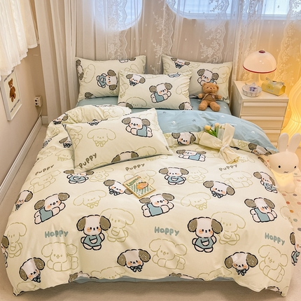 91家纺网 家纺一手货源 找家纺 小懒猪 2024春夏新款全棉卡通印花四件套 班尼狗