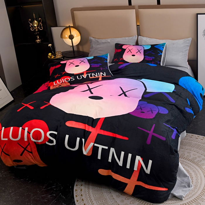 91家纺网 家纺一手货源 找家纺 爵仕家纺 2023新款暴力熊牛奶绒系列四件套 酷酷黑