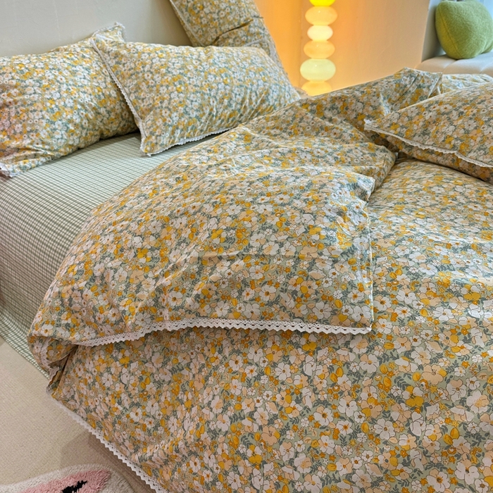 91家纺网 家纺一手货源 找家纺 千朵 2023新款全棉水洗带边四件套 夏天的风