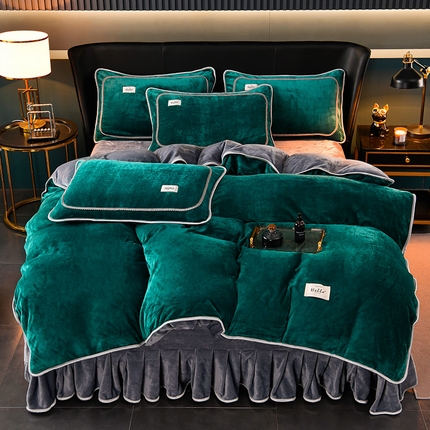 91家纺网 家纺一手货源 找家纺 畅畅家纺 2023新款纯色8.5斤9斤牛奶绒法莱绒宝宝金貂绒四件套 绿+灰