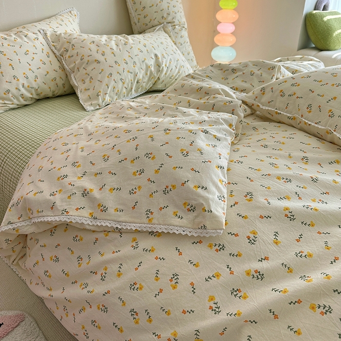 91家纺网 家纺一手货源 找家纺 千朵 2023新款全棉水洗带边四件套 小芳草