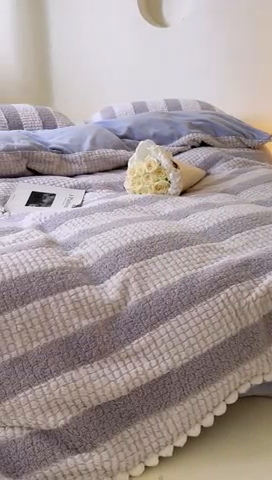 91家纺网 家纺一手货源 找家纺 玛奇朵 2023新款秋冬泰兔绒提花四件套-朵以 朵以-紫