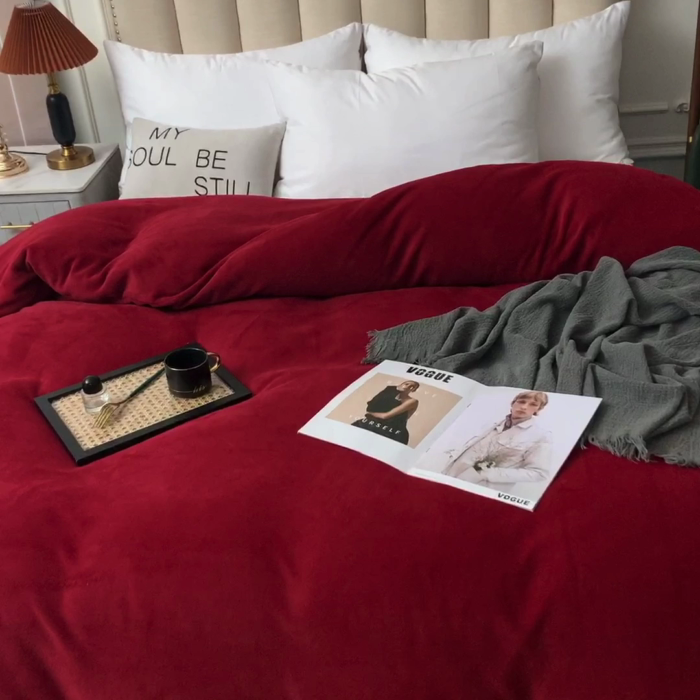 91家纺网 家纺一手货源 找家纺 甜之梦 2025牛奶绒纯色拼色单品四件套被套（可定制尺寸）洋酒红