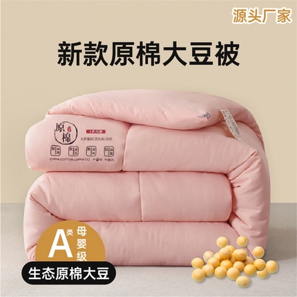 中国龙 2023款A类母婴级日式原棉无染大豆被冬被被子被芯 粉色