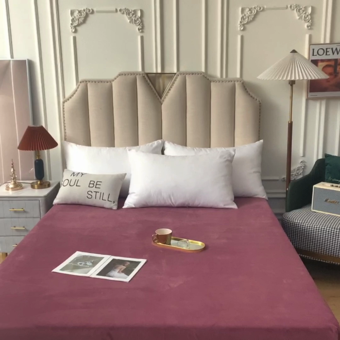 91家纺网 家纺一手货源 找家纺 甜之梦 2025牛奶绒纯色拼色单品四件套床笠（可定制尺寸）紫豆沙