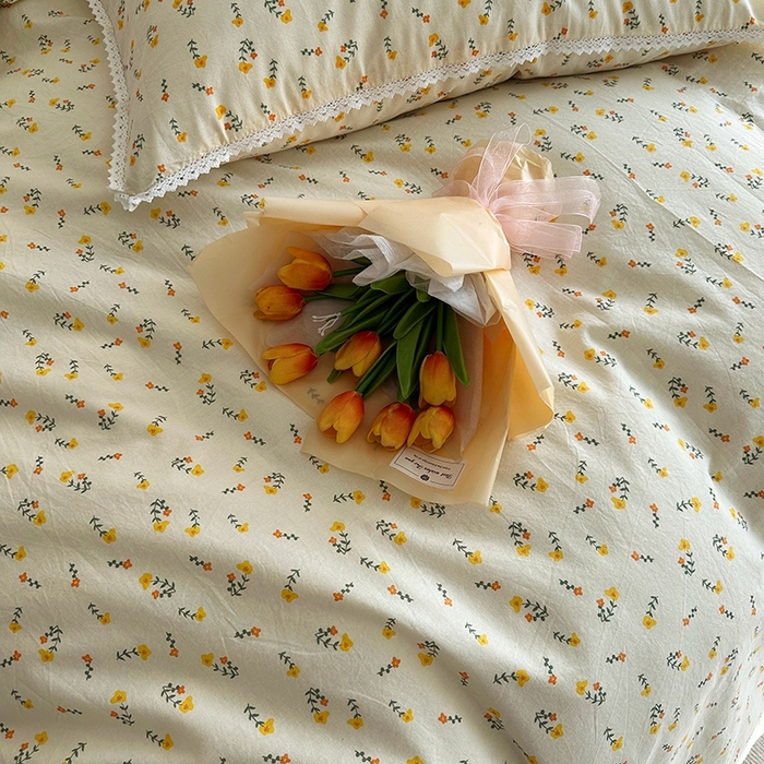 91家纺网 家纺一手货源 找家纺 千朵 2023新款全棉水洗带边四件套 小芳草