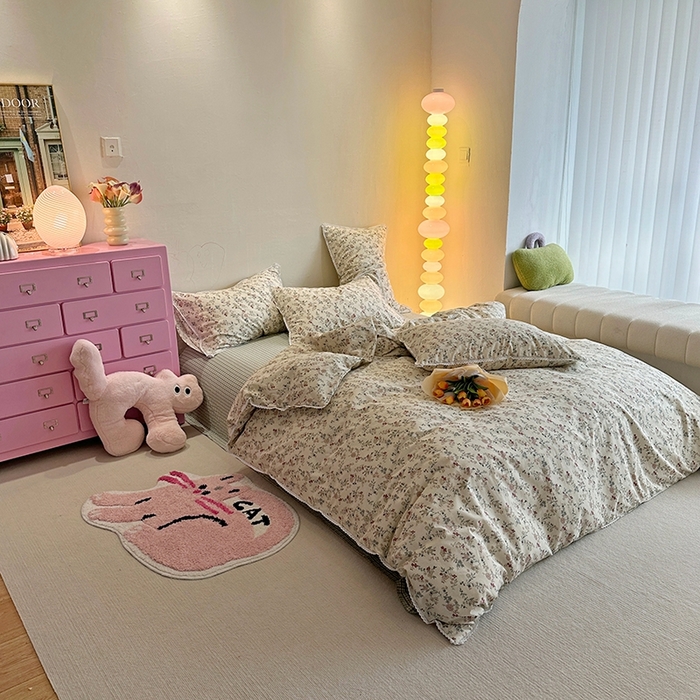 91家纺网 家纺一手货源 找家纺 千朵 2023新款全棉水洗带边四件套 野梓