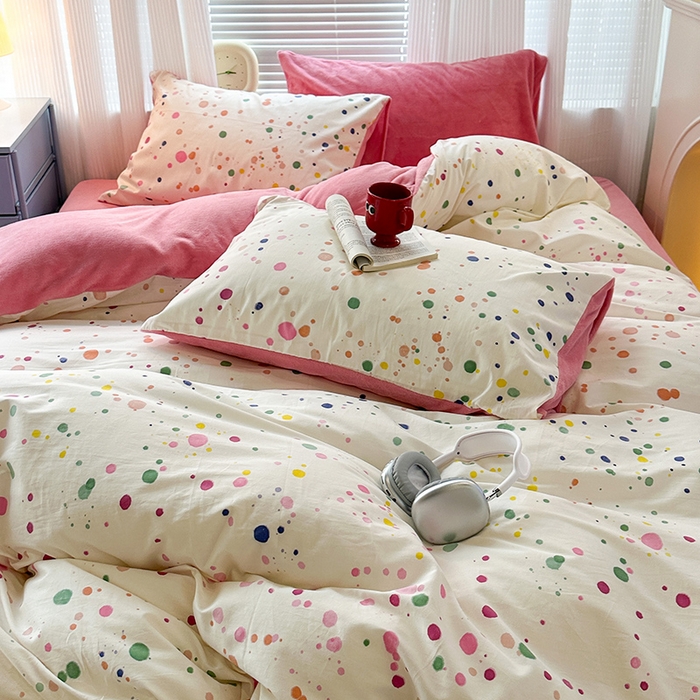 91家纺网 家纺一手货源 找家纺 昔可家纺 2023新款y2k卡通印花系列棉加绒四件套 彩色泼墨